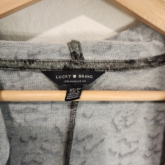 Lucky Brand Sweater Womens XS Green Leopard Print Hooded Open Front Cardigan - Picture 4 of 4